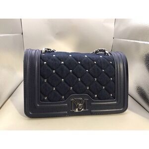 Badgley Mischka Denim Diamond Quilted Crossbody Bag Purse w/Faux Pearls-NWT
